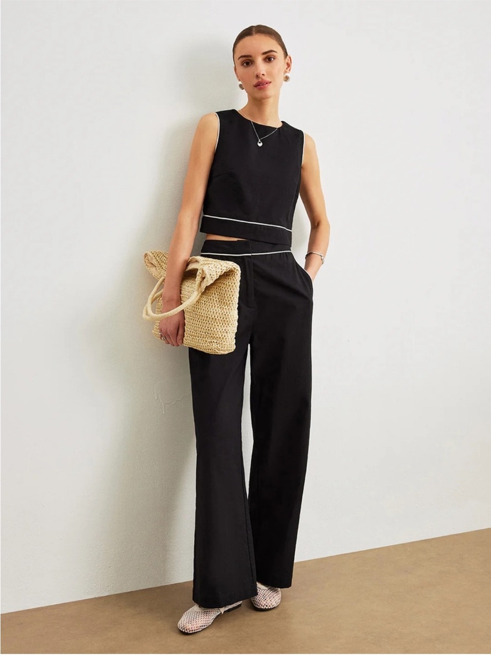NWT Commense Black Two-Piece Wide-Leg Jumpsuit Set - Small